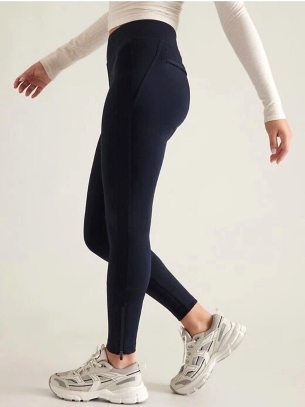 ATHLETA Women's Delancey Skyline High Rise Leggings Ankle Zip Navy Blue